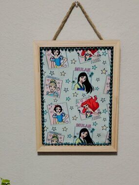 Pretty Princesses Decorative Message Bulletin Cork Board 9"x12" Light Wood Frame